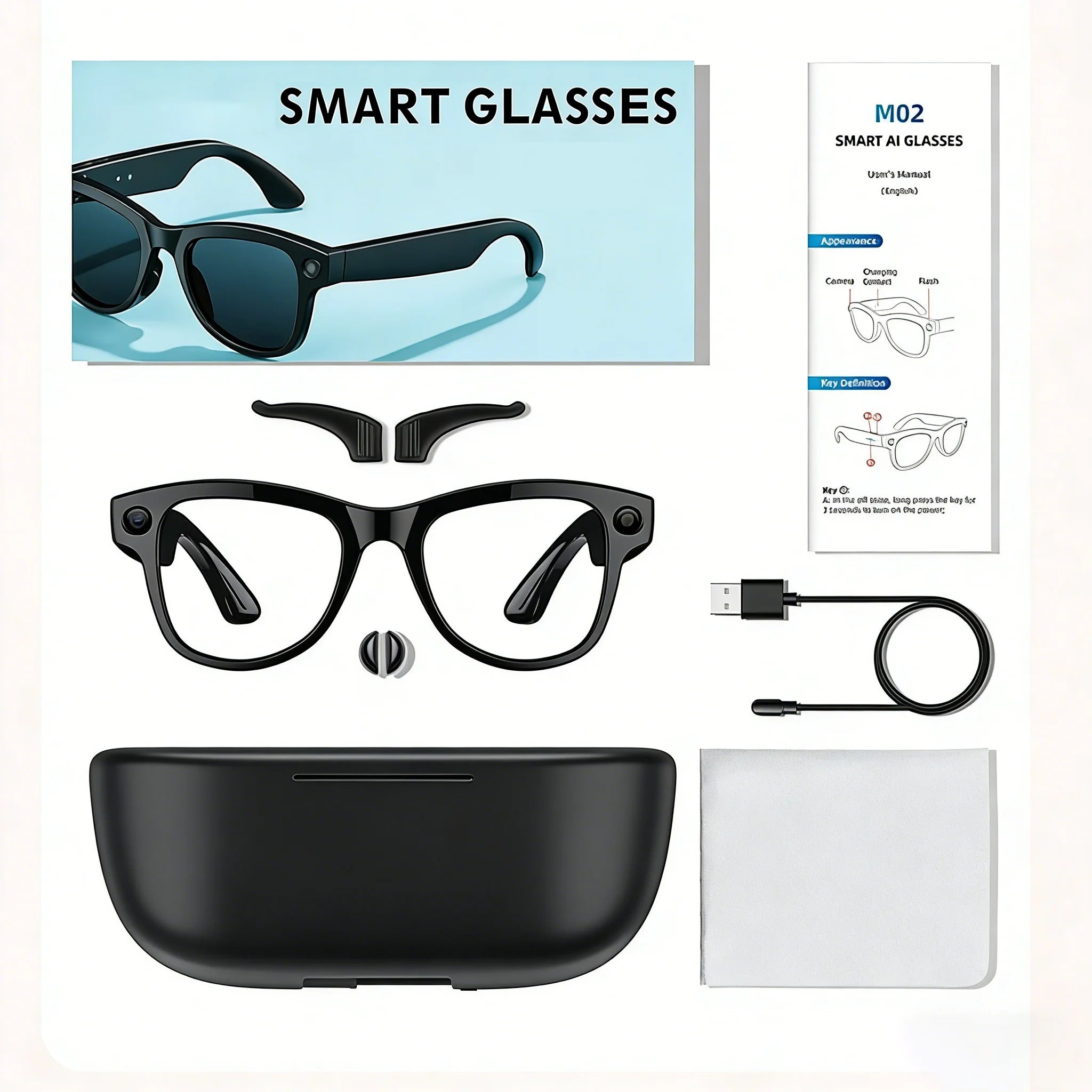 AI Smart Glasses GPT Camera 4K HD Multifunctional 3-in-1 Lens Bluetooth Call 3600Mah Battery Voice Assistant Control Sunglasses