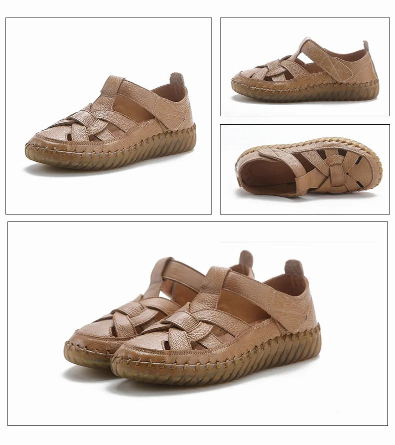 Newest gladiator summer sandals women's big size 43 woman real leather sandals ladies patchwork strap Non-slip flats