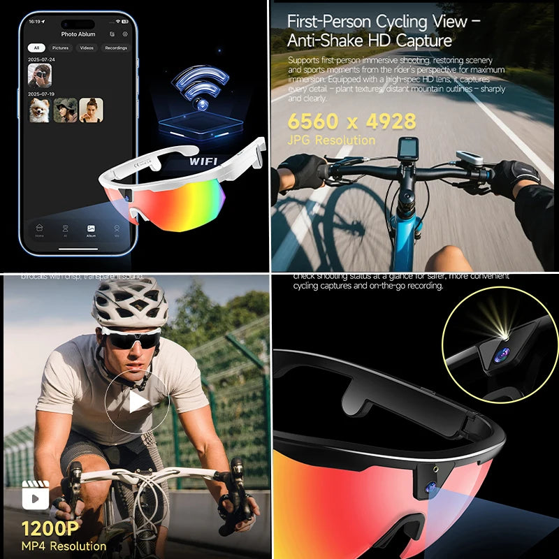2026 AI Smart Glasses 800W HD Anti-shake Camera IP66 Waterproof AI Voice Wake-up AI Translation Four-in-one Cycling Glasses