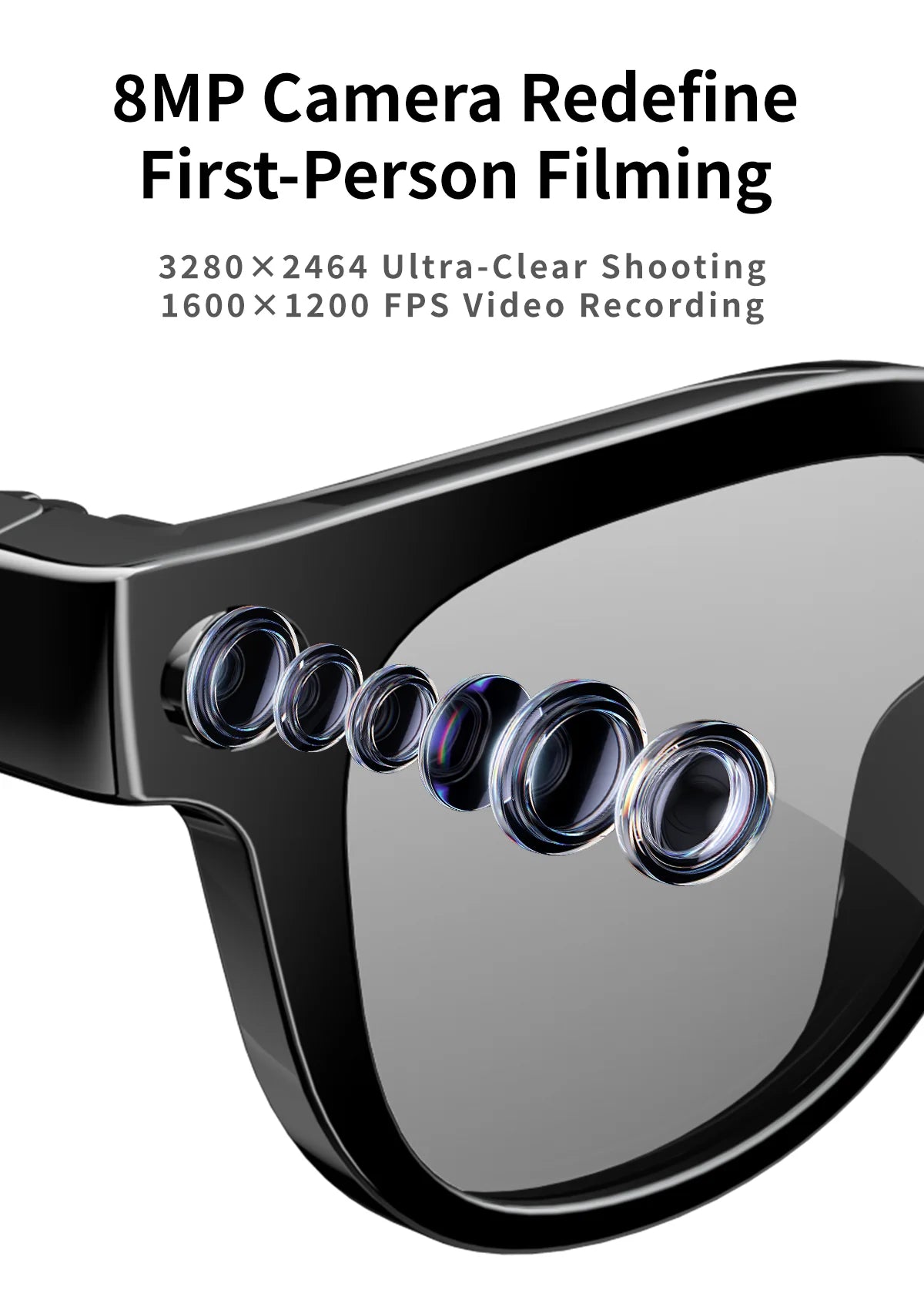2026AI smart glasses HD 800W anti-shake camera AI dialogue real-time translation IP67waterproof Bluetooth audio smart sunglasses