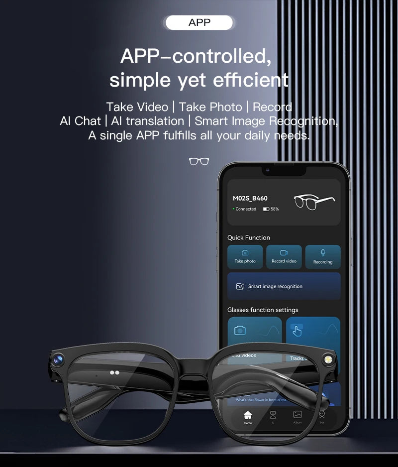 2026New AI Smart Glasses Men Women 800W HD Camera Bluetooth Call 100+Languages Translation Voice Control Music Player Sunglasses