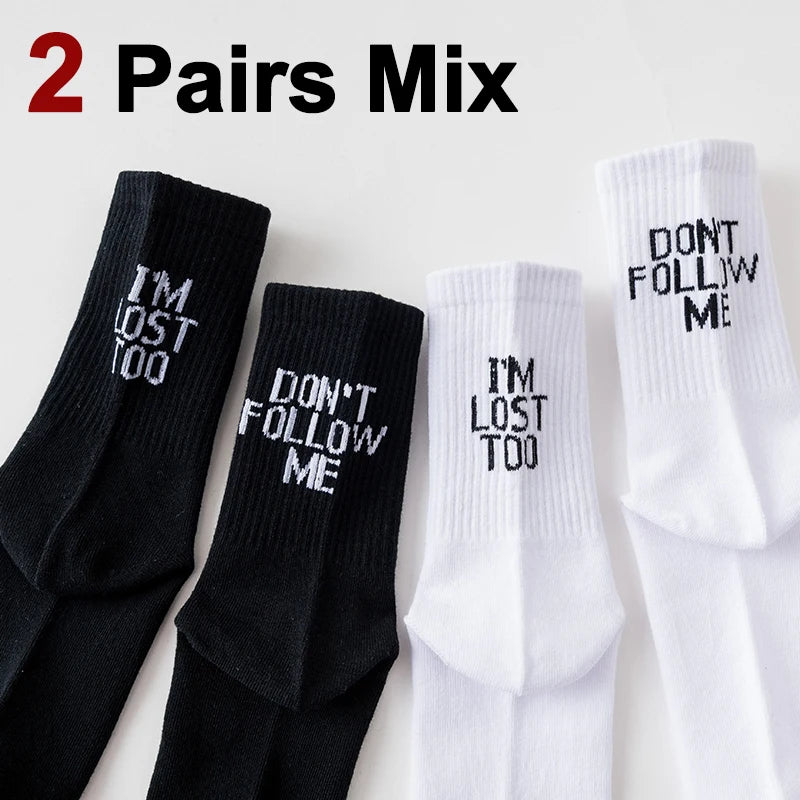1/2 Pairs Unisex "I'm Lost Too" Letter Printed Cotton Socks Funny Novel Soft Comfortable Sweat Absorbing Breathable Casual Socks