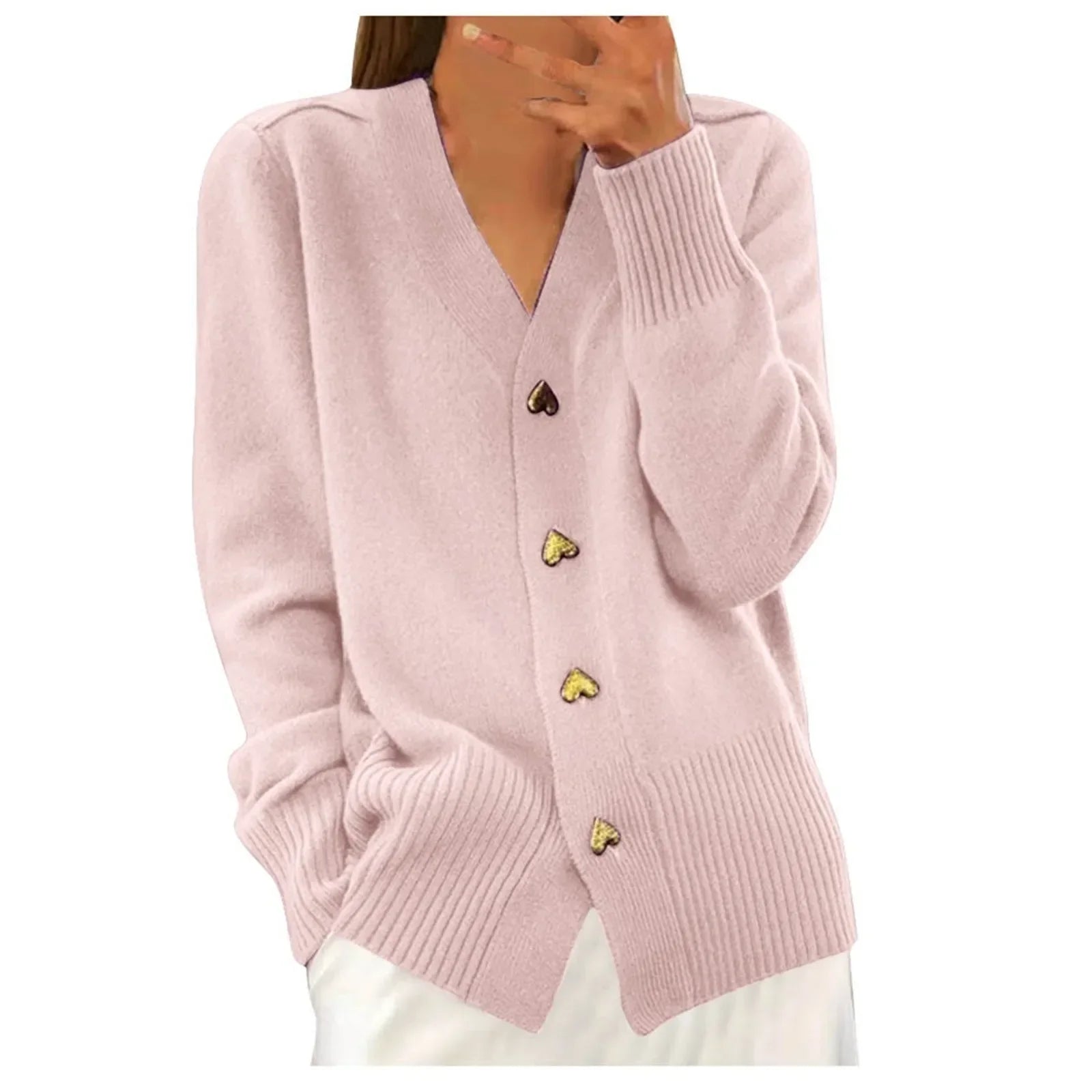 Fall Daily  for Women V Neck Love Button Down Casual Long Sleeve Knitted Sweaters Fall Daily Coat Winter Battoming Shirt
