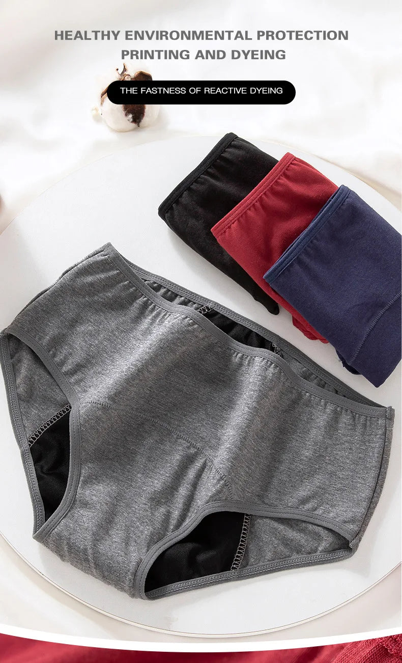4pcs Women physiological Underwear Lady Large Size Mid Waist Panties Girl Brief Breathable Panty Plus Size Female Period Panties