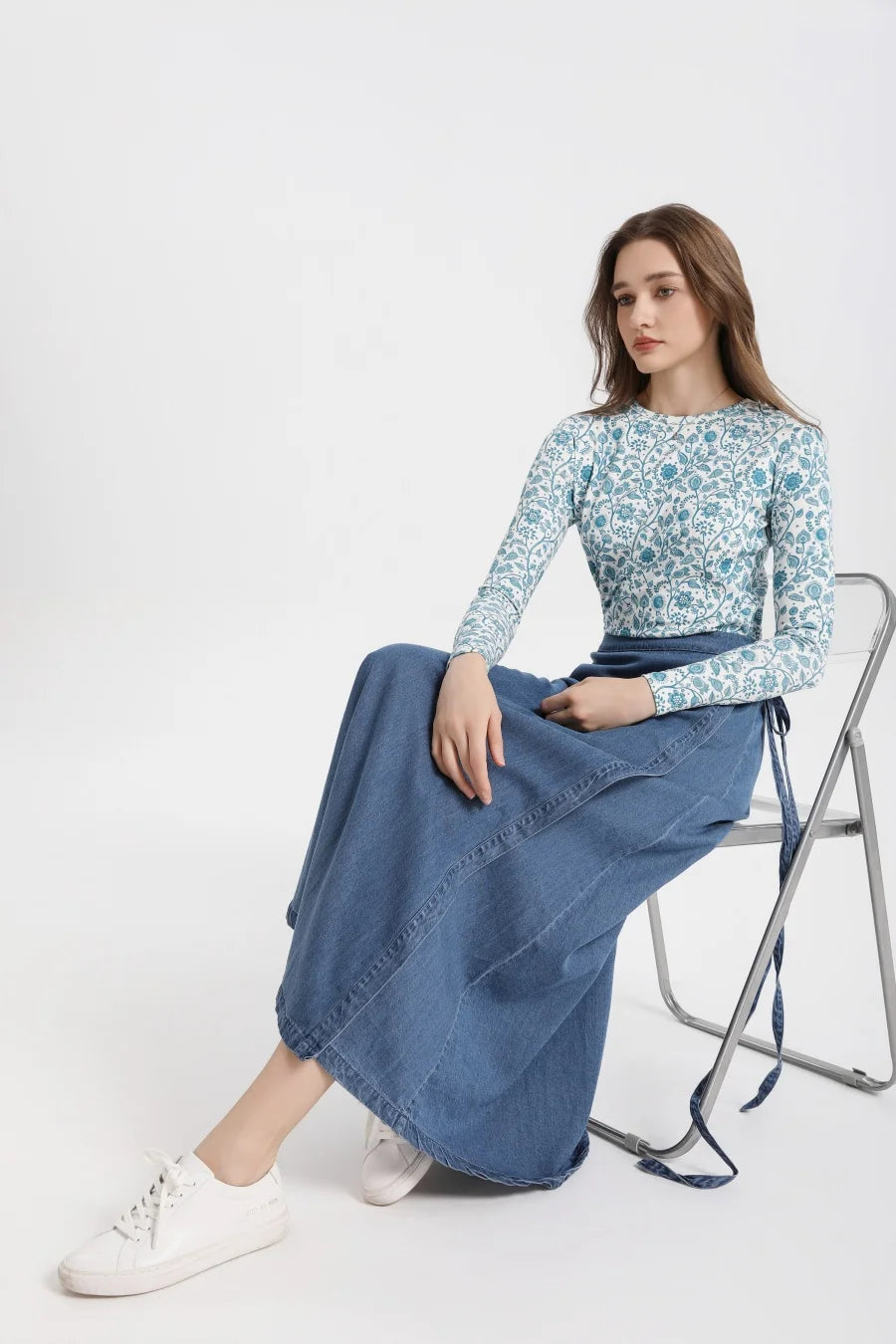AS 2025 woman fitted-closed design print ribbing basic tops high stretch fabric