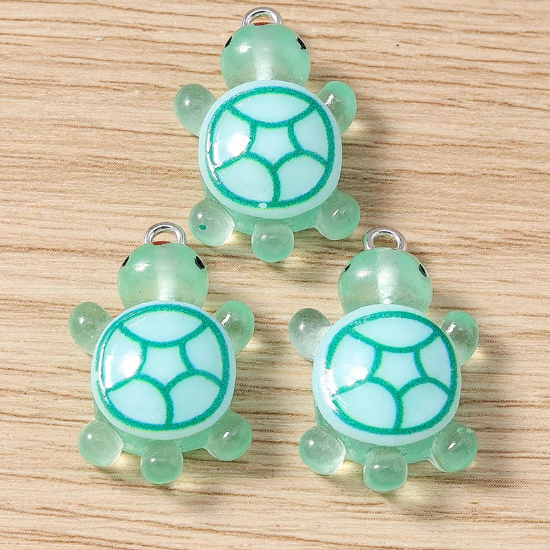 10pcs 16x25mm Cartoon Animal Charms Candy Colors Resin Turtle Charms Pendant for Jewelry Making Earrings Necklace DIY Craft Gift