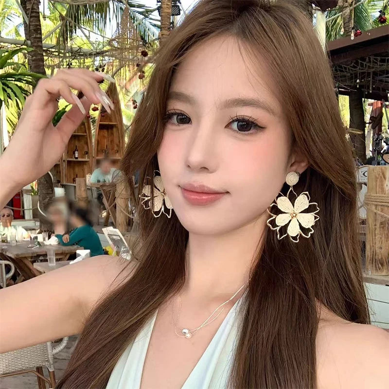 Cute Summer Flower Earrings Handmade Vacation Bohemian Earrings Exaggerated Beach Women Jewelry Party