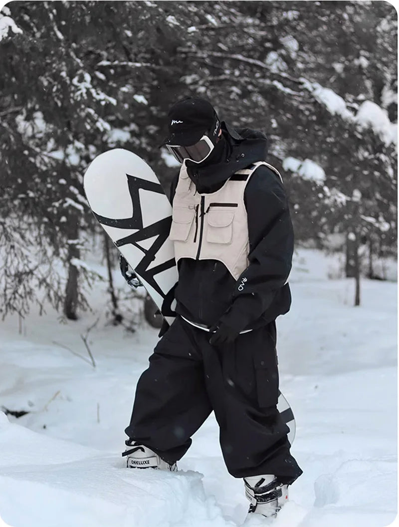 Unisex Waterproof 3L Composite Fabric Ski Vest Men Women Outdoor Snowboard Multi-pocket Cargo Jacket Vests Sports Ski Waistcoat