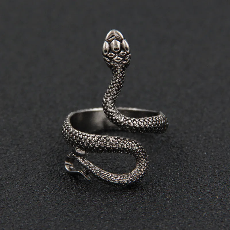Fashion Retro Exaggerated Spirit Snake Ring Punk Adjustable Opening Snake-shaped Student Index Finger Ring Trend Jewelry