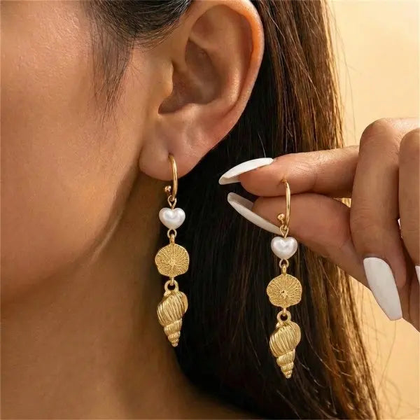 Bohemia Gold Color Metal Starfish Long Tassel Drop Earrings For Women Crystal Zircon Conch Shell Scallops Earring Beach Jewelry