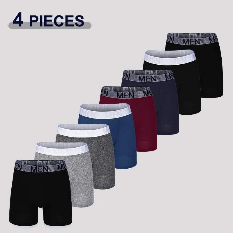 4Pcs/Set Seamless Milk Silk Mid-Long Boxer Shorts For Men Fashion High Elastic Leisure Comfortable Boyshort Sexy Male Underwear