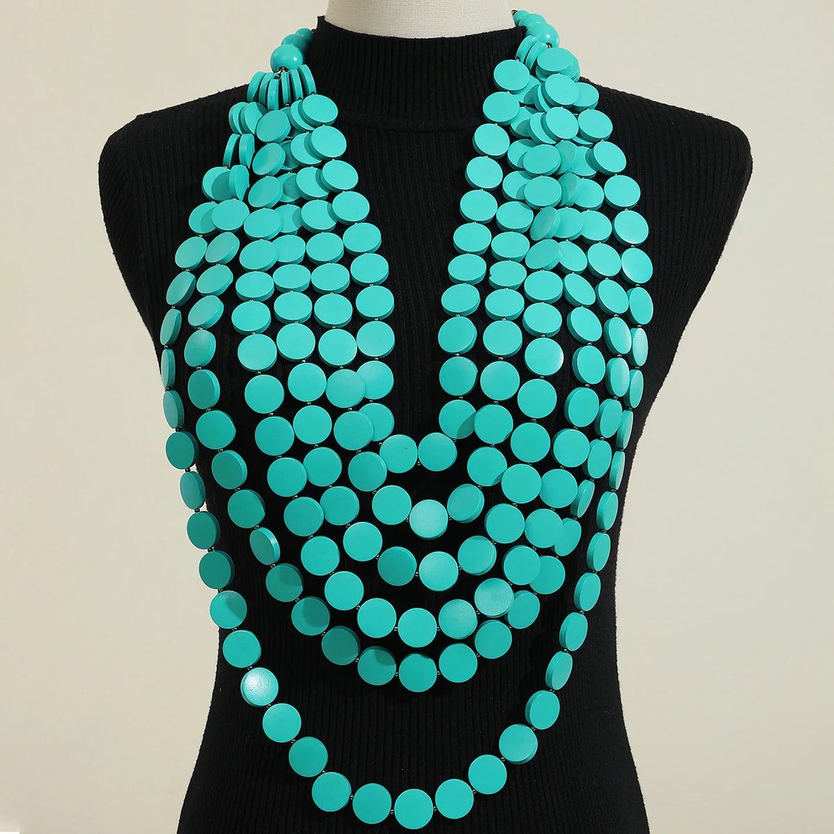 2026 Trend Fashion Geometric Round Wooden Beads Handmade Beaded MultiLayer Long Necklaces For Women Vacation Party Jewelry