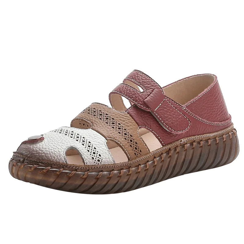 Newest gladiator summer sandals women's big size 43 woman real leather sandals ladies patchwork strap Non-slip flats
