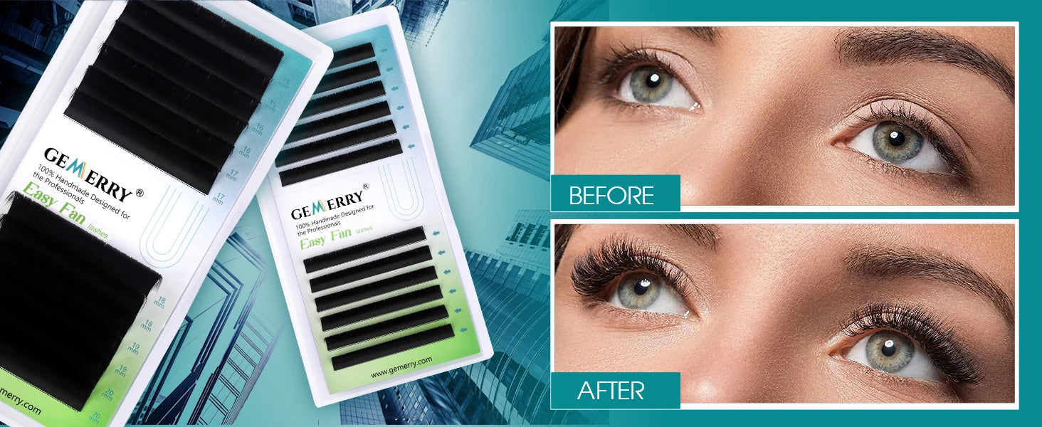 GEMERRY Easy Fan Lashes DIY Volume Faux Mink Mix Length Fast Bloom Russia Long Black Natural Eyelashes Extension Makeup Supplies