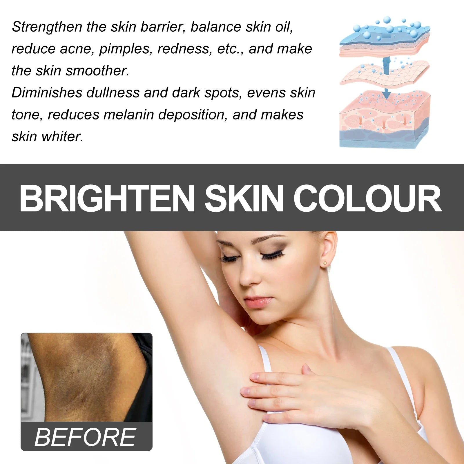 Whitening Body Cream Moisturizing Reduce Dullness Remove Dark Spot Smoothing Softening Body Cream for Joint Armpit Knee