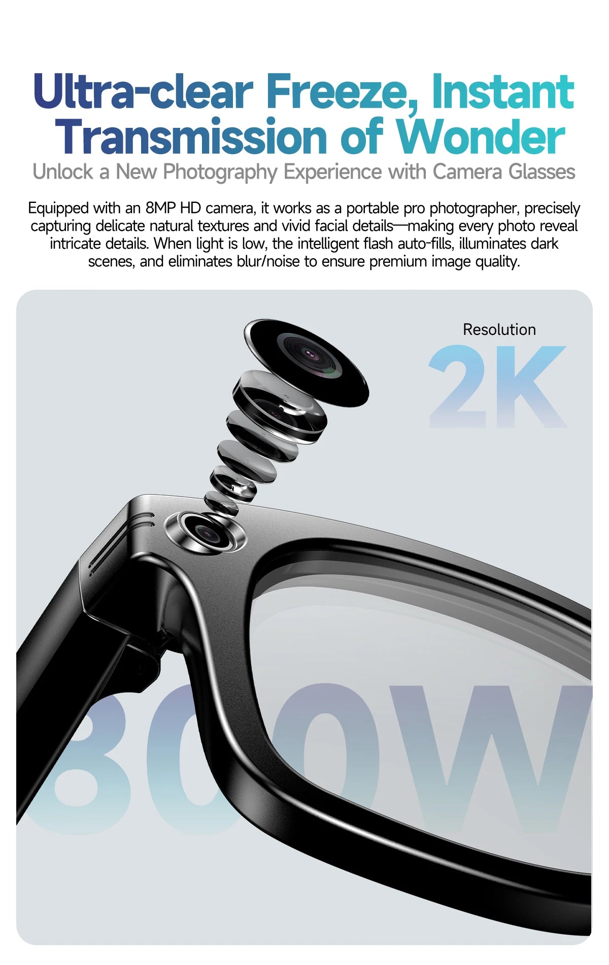 AI Smart Glasses with Camera 4K HD Video and PhotoCapture Real-TimeTranslation Voice Recording Open-Ear Audio Object Recognition