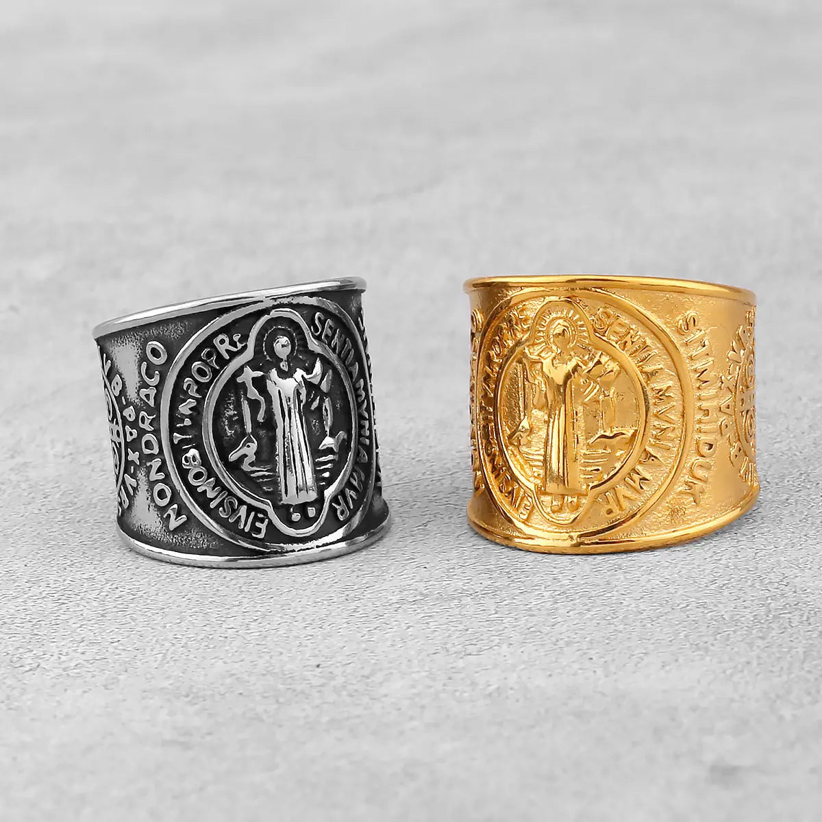 Religious Belief Jesus Cross Ring Gold And Steel Color Never Fade Stainless Steel Men's Index Finger Ring Creative Retro Jewelry