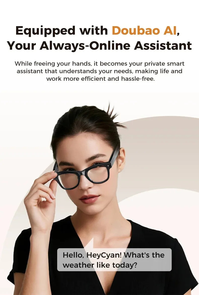 AI Smart Glasses GPT Camera 4K HD Multifunctional 3-in-1 Lens Bluetooth Call 3600Mah Battery Voice Assistant Control Sunglasses