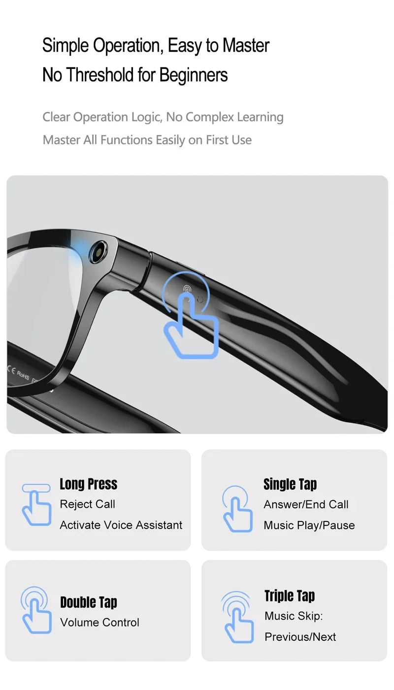 6K HD AI Camera Glasses 800MP Photochromic Multifunctional Smart Glasses Bluetooth Calling Photo Video ChatGPT Music Translation