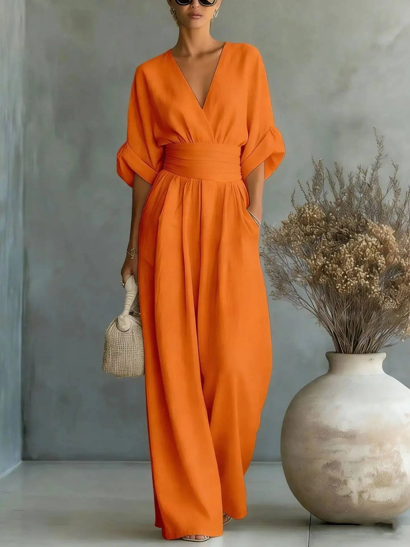 Women’s Elegant Slim Fit V-Neck Jumpsuit 2026