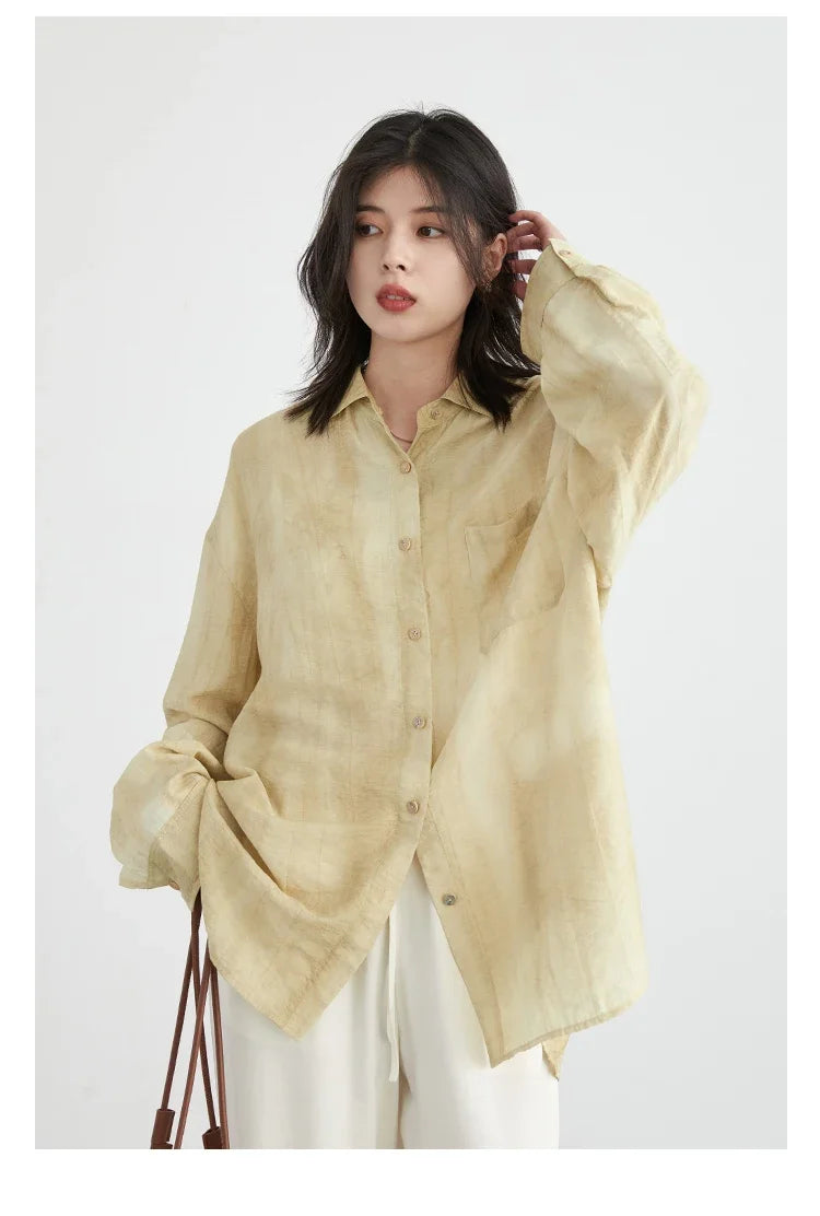 CHIC VEN Women Tie-Dye Casual Long Sleeve Shirt