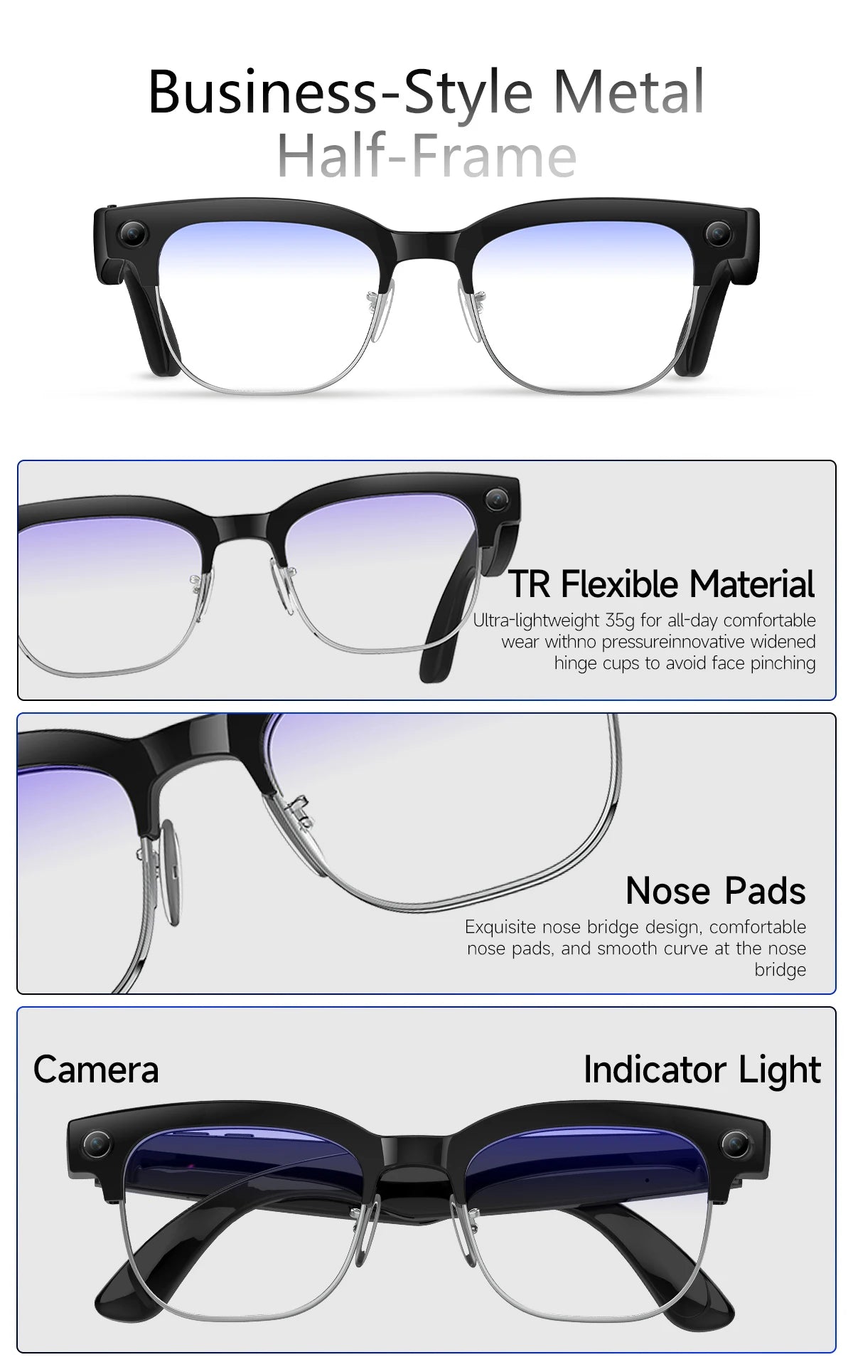 LIGE AI Smart Glasses 800W HD Anti-shake Camera Action Capture Goggles 3D Surroud Sound AI Chat Call Cycling Sports Sunglasses