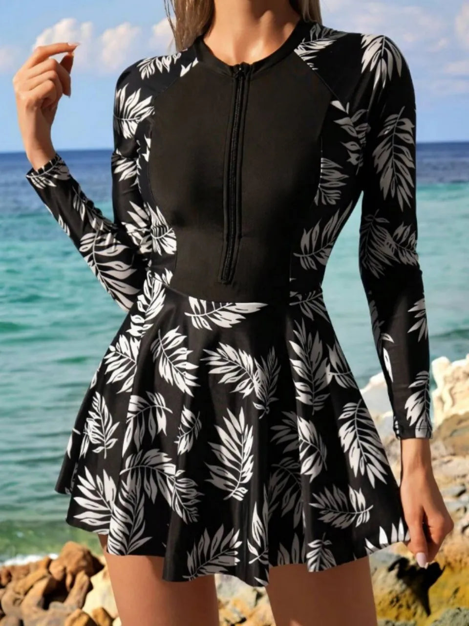 2026 Long Sleeve Shorts Swimwear Female With Zipper Tankini Two Pieces Skirt Swimsuit Women Bathers Bathing Swim Suit Beachwear