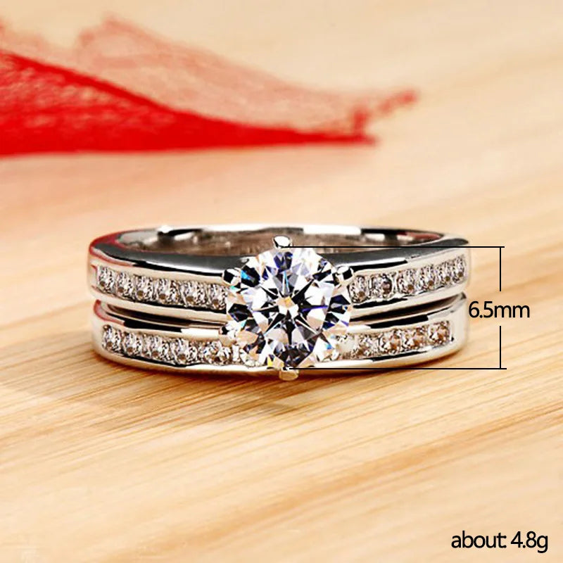 Huitan New Classic Six Claws Cubic Zirconia Set Rings for Women Luxury Wedding Accessories Good Quality Timeless Style Jewelry