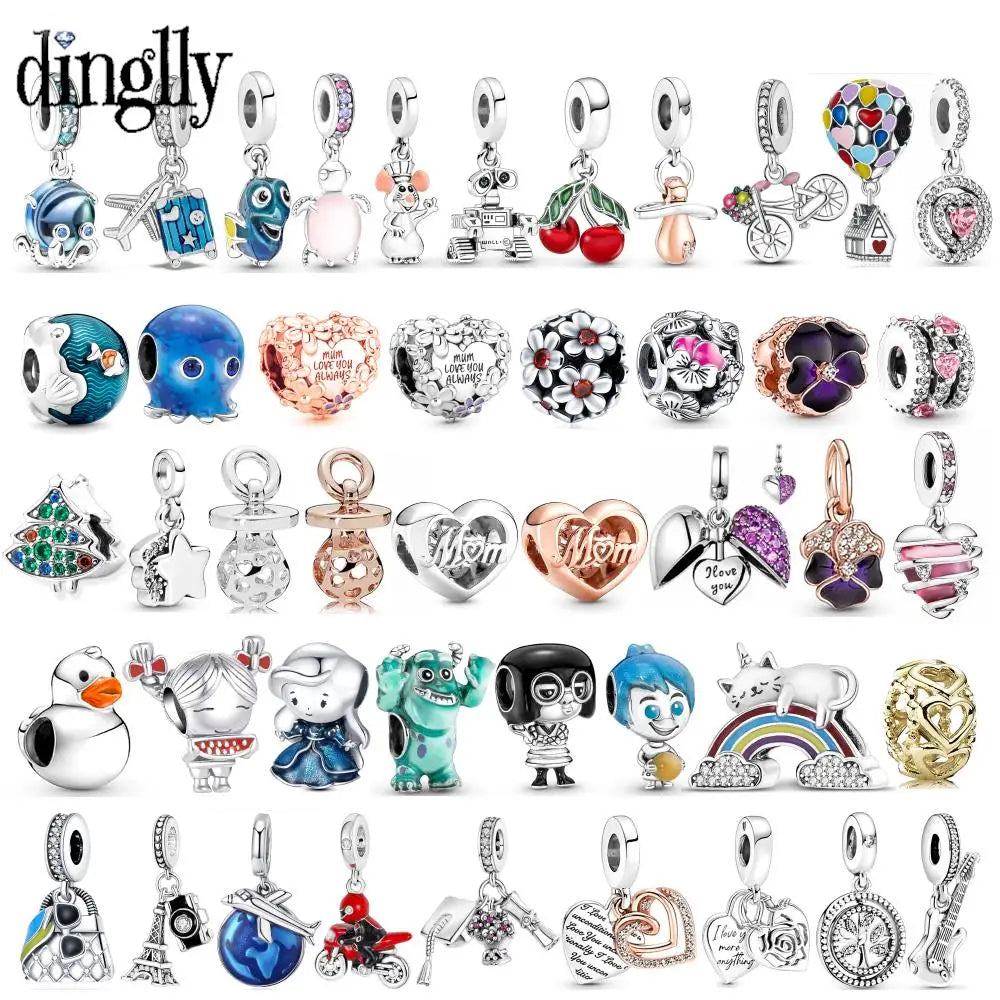 Dinglly 2pcs/lot Cartoon Animal Beads Pacifier Squid & Robot Charm Fit DIY Bike Airplane Beaded Bracelet Handmade Accessory Gift