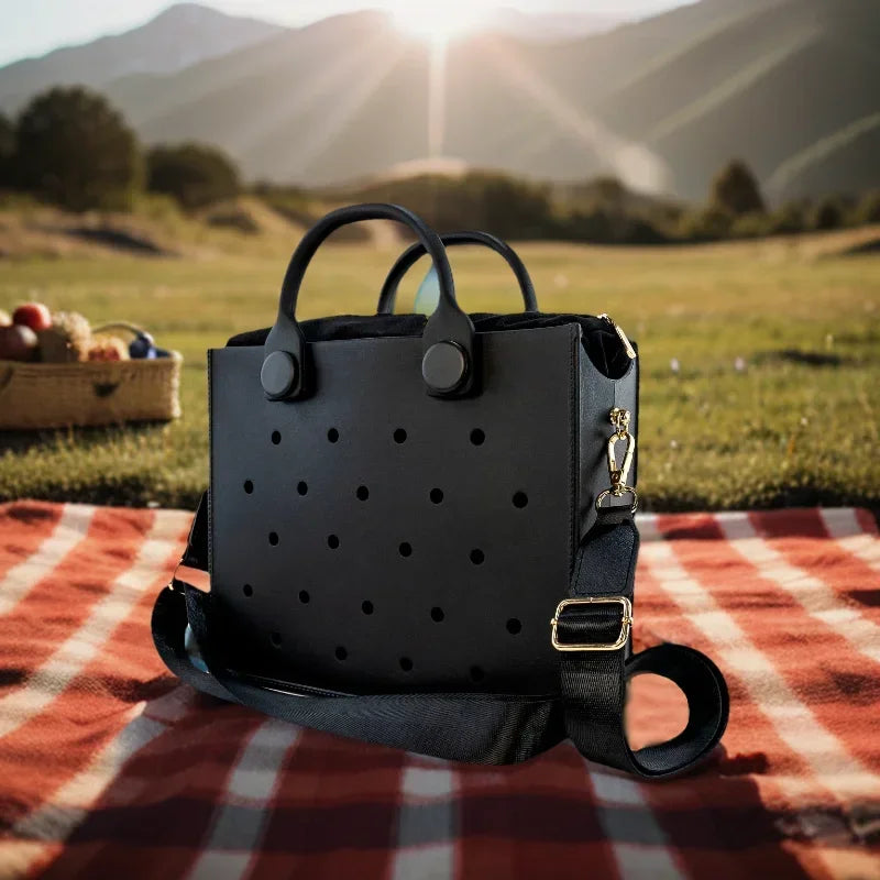 Fashion Storage EVA Large Leather Shoulder Bag Beach Tote Travel Handbag Storage for Women Casual Waterproof Bag Hole Fit Charms