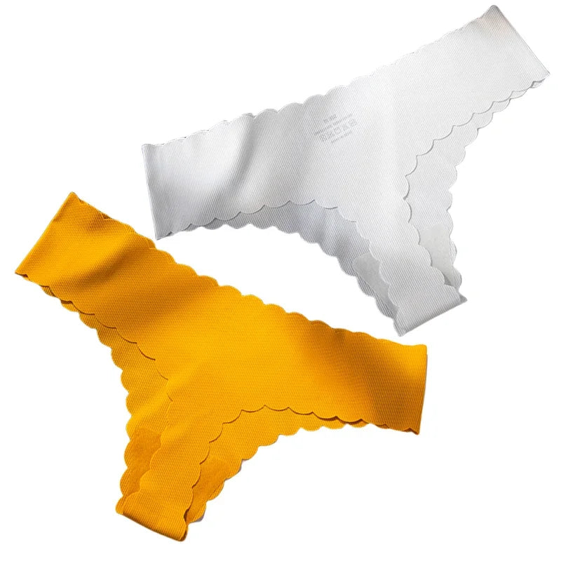 2PCS Seamless Thin-stripe Panties Ladies Low Rise T-back G-string Nude Half-covered Hip Lingerie Solid Cotton Ruffles Sexy Thong