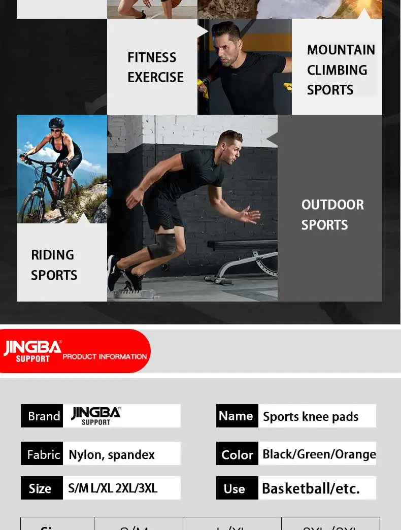 JINGBA SUPPORT Sports Basketball Knee Pads Support Elastic Nylon Knee Brace Volleyball Knee Protector Rodillera Deportiva