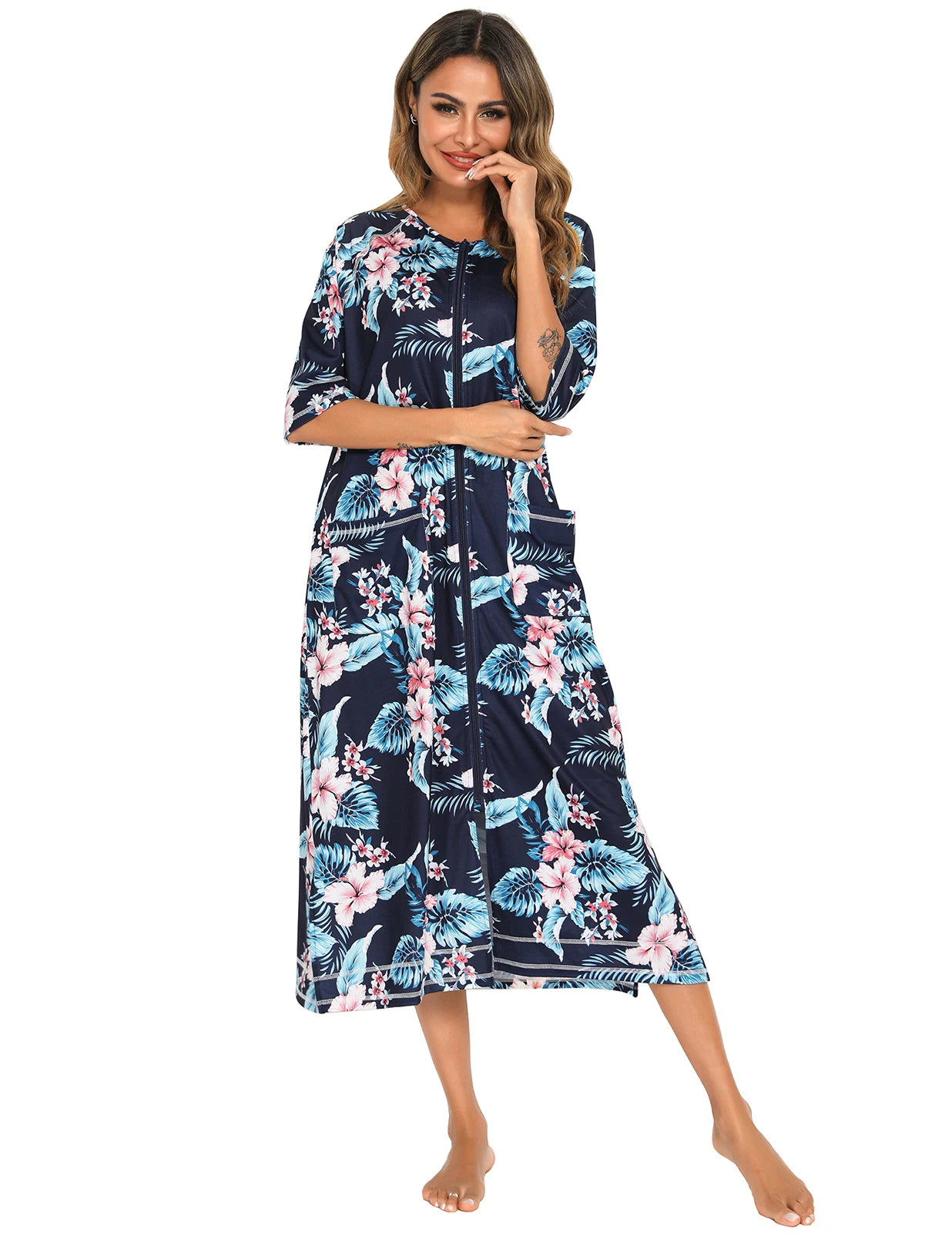 Zipper Women Sleepwear Pajama Maternity Dress 3/4Sleeve Nursing Baby Breastfeeding Nightdress Pregnancy Dress пижама хлопок