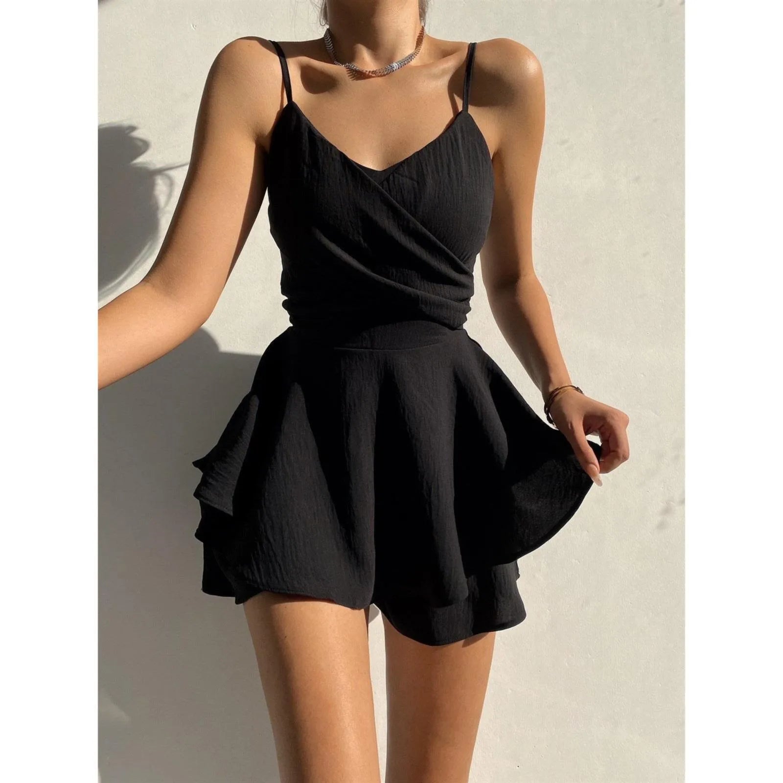 Summer Dresses Sexy Outfits 2023 Plus Size Solid Color Suspender Sexy Summer Dresses Female Vintage Casual Beach Dresses