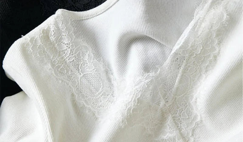 Sexy V-Neck Long Sleeve T-Shirt Women Fashion Lace Patchwork Solid Color Bottoming Shirt Spring Autumn Stretch Slimming Base Tee