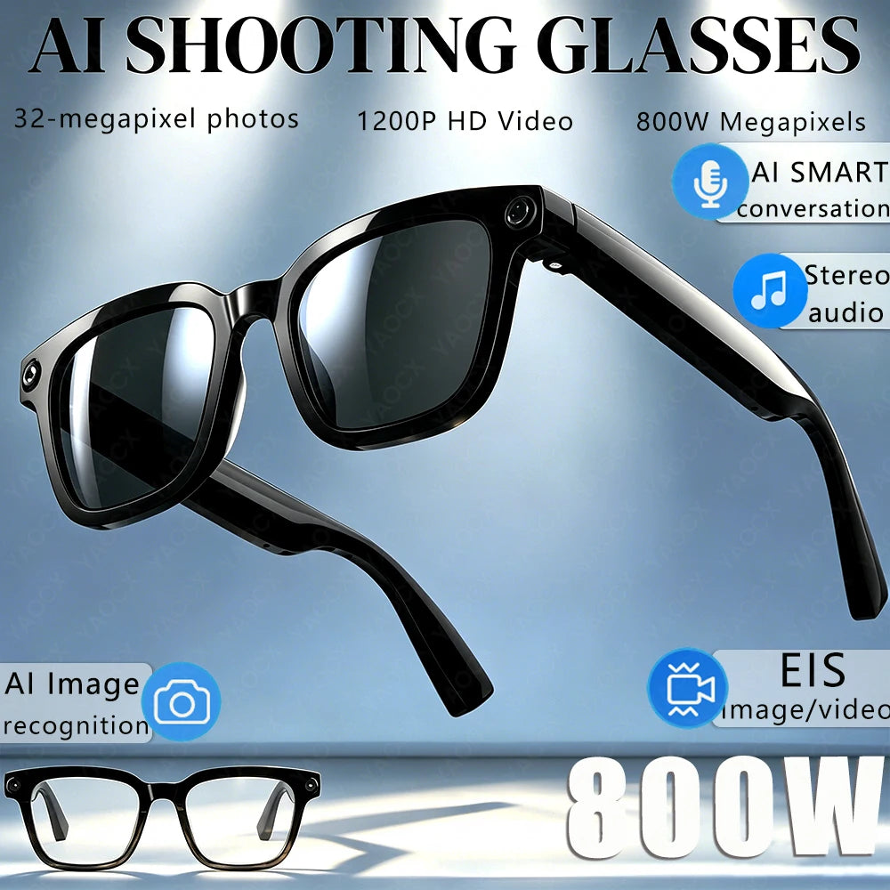 AI Smart Glasses 800W Camera Recording AI Photo Recognition BT Call Real Time Translation Voice Assistan Sunglasses Men Women