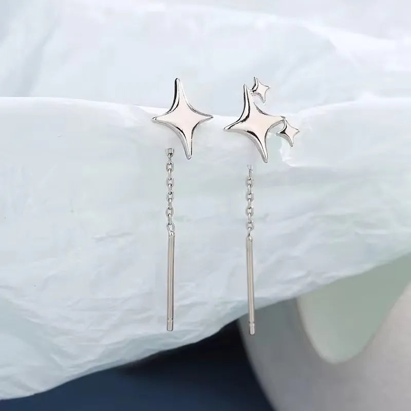 2025 New Korean Star Ear Wire Tassel Thread Chain Climb Star Pendants Drop Earrings Women's Straight Hanging Earings Jewelry