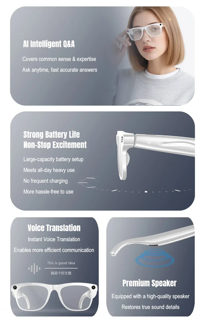 6K HD AI Camera Glasses 800MP Photochromic Multifunctional Smart Glasses Bluetooth Calling Photo Video ChatGPT Music Translation