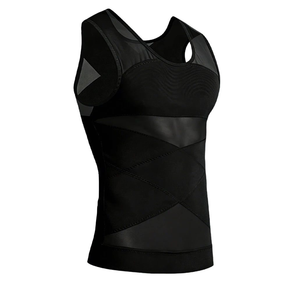 Men's Chest compression shirt to hide gynecomastia moobs slim chest slim belly tank top for Summer