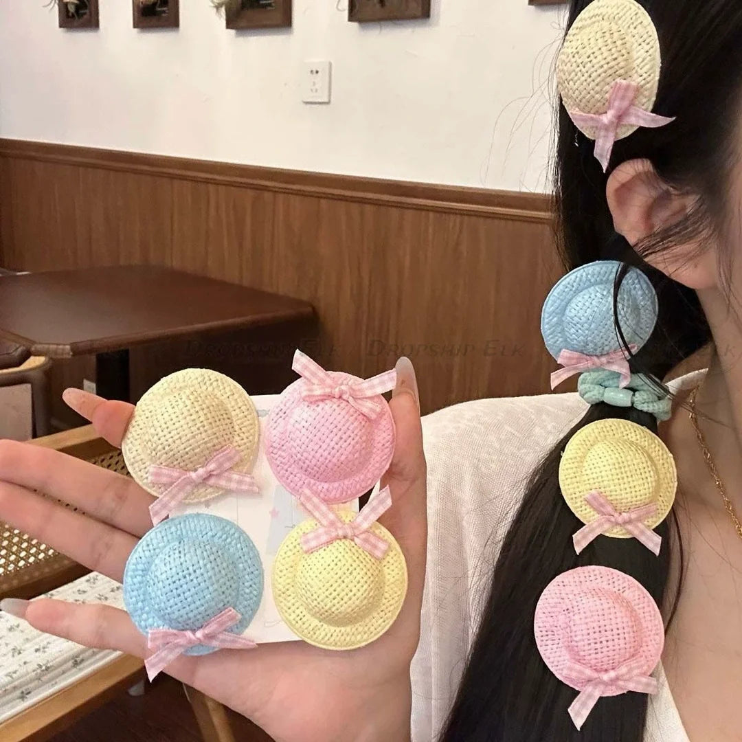 Creative Hair Clips Summer Cute Woven Straw Hat Hairpins for Baby Girl Sweet Kids Barrettes Fashion Hair Accessories пучки волос