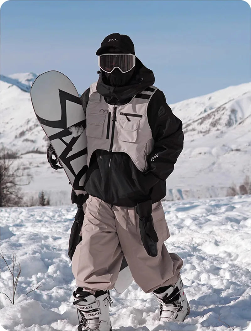 Unisex Waterproof 3L Composite Fabric Ski Vest Men Women Outdoor Snowboard Multi-pocket Cargo Jacket Vests Sports Ski Waistcoat