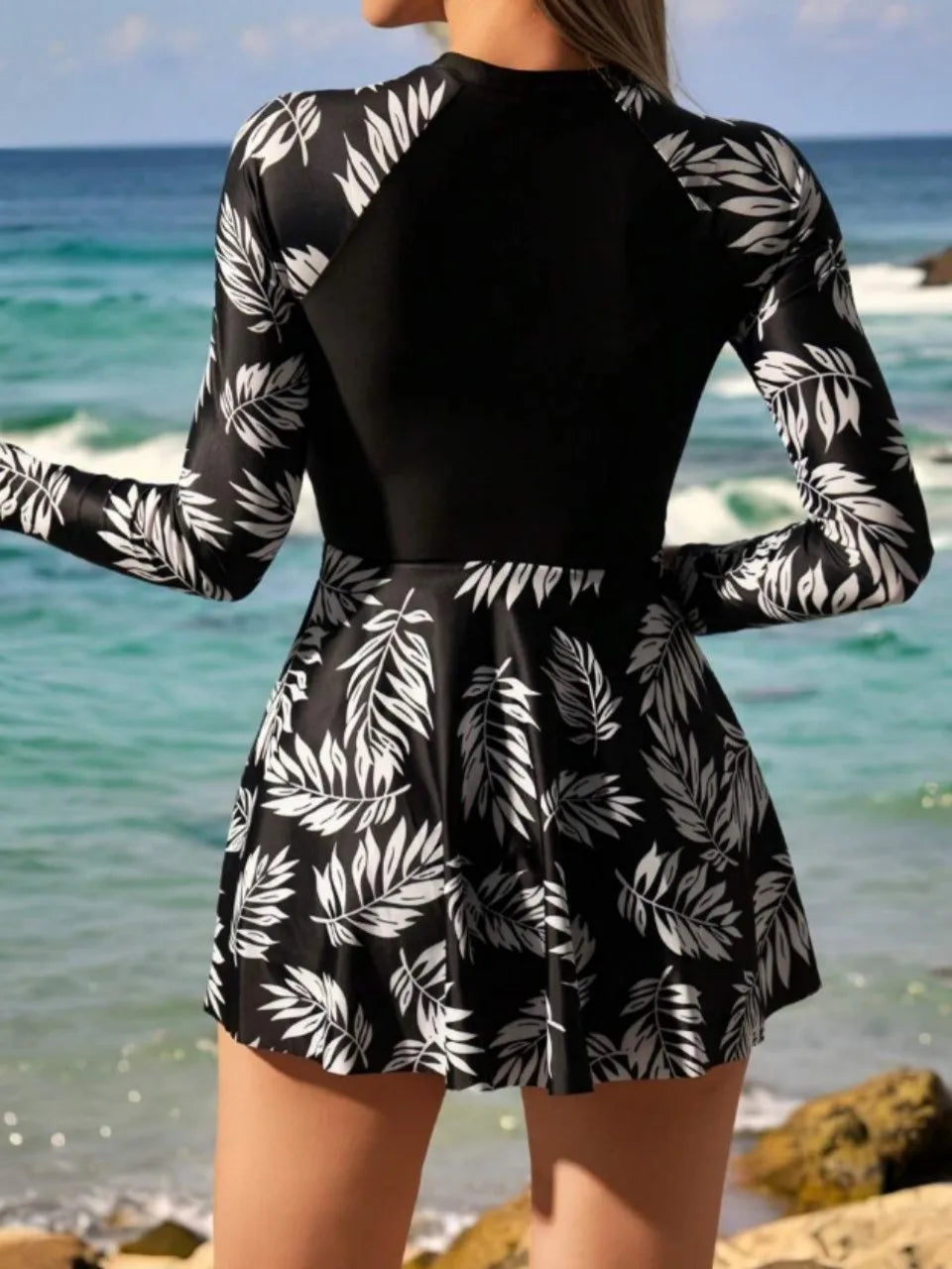 2026 Long Sleeve Shorts Swimwear Female With Zipper Tankini Two Pieces Skirt Swimsuit Women Bathers Bathing Swim Suit Beachwear