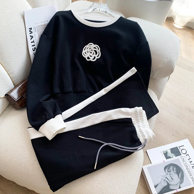 2023 High-End Sports and Leisure Suit Women's Autumn 2023 New Fashionable Stylish Brand Sweater Wide-Leg Pants Two-Piece Suit