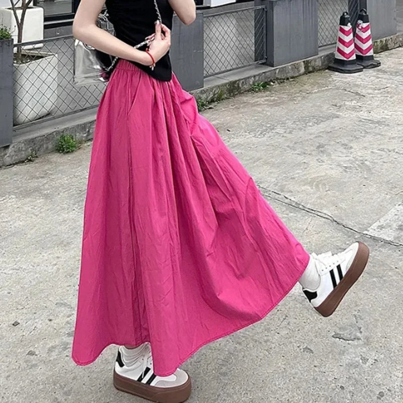 2026 Summer Women Fashion Colorful Long Skirts Girls Versatile Comfortable Elastic Dress Female Concise Leisure Vacation Skirts