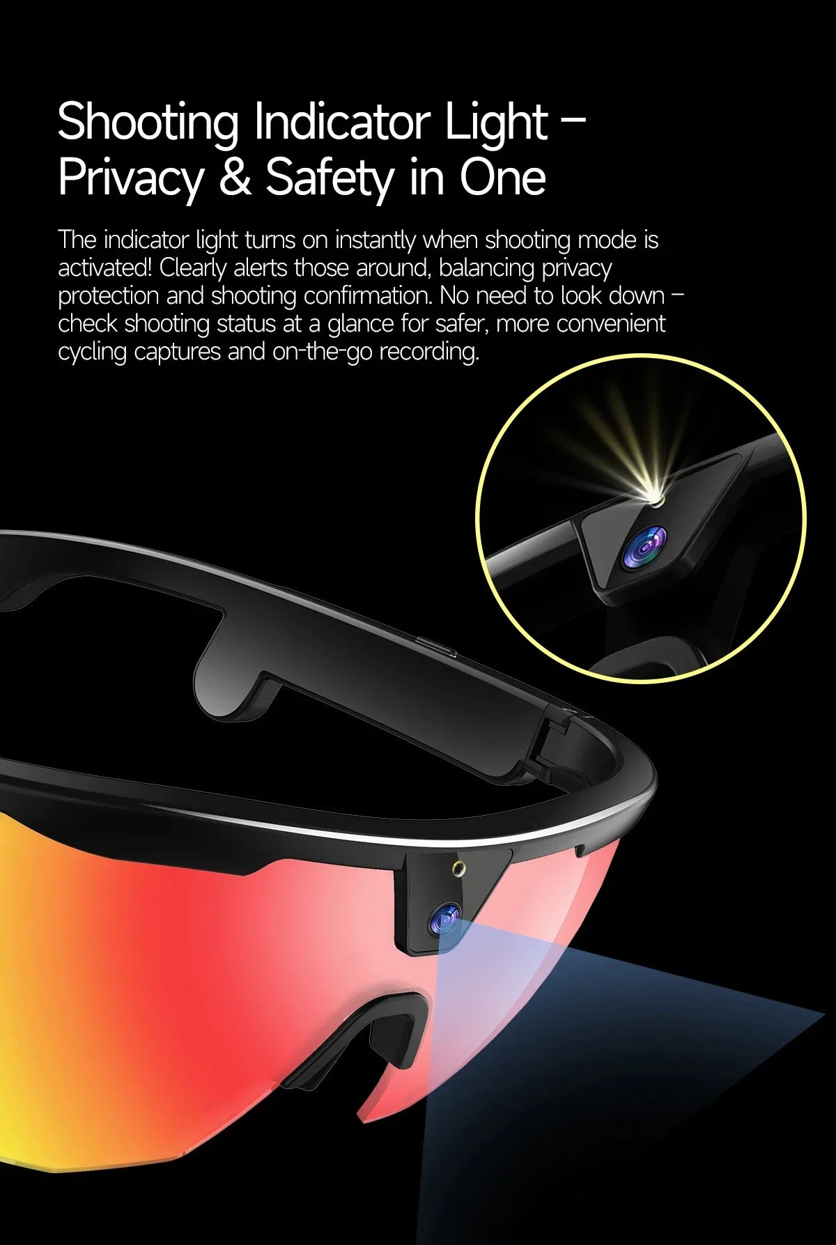 2026 AI Smart Glasses 800W HD Anti-shake Camera IP66 Waterproof AI Voice Wake-up AI Translation Four-in-one Cycling Glasses