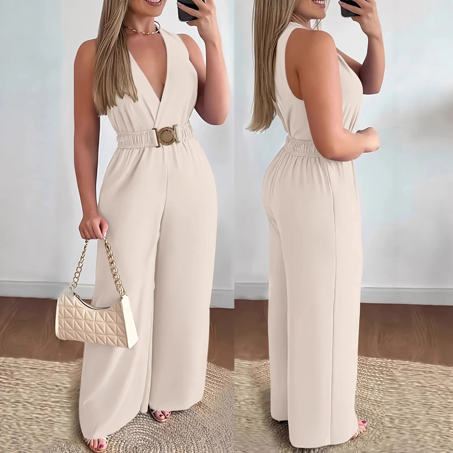 Women’s Sexy Deep V-Neck Wide Leg Jumpsuit