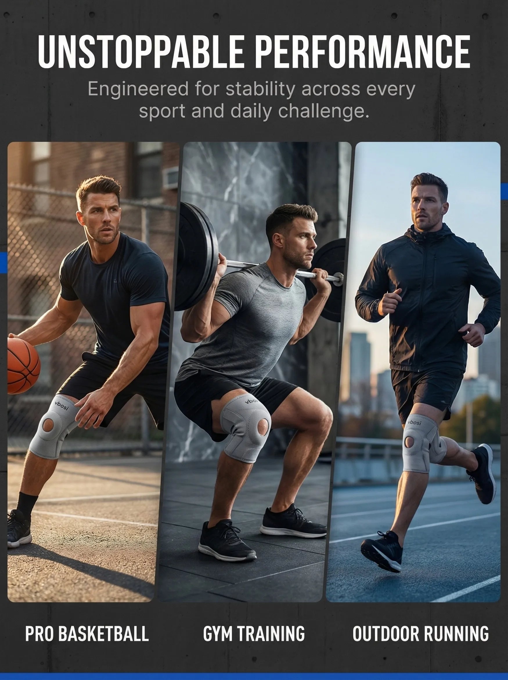 Kneepad Stabilizer Fitness Knee Pads Adjustable Compression Knee Support Brace for Knee Pain, Arthritis, Sports and Recovery