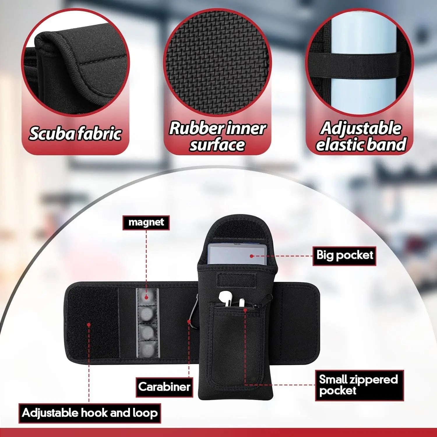 Magnetic Gym Water Bottle Bag Holder Built-in Magnet Easy Attachment to Metal Surface Magnetic Bottle Sleeve Pouch
