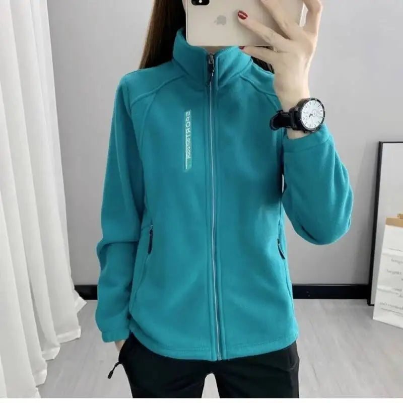 Autumn Winter Women Casual Soft Fleece Sweatshirt Women's Coat Flannel Solid Zip-up Jacket