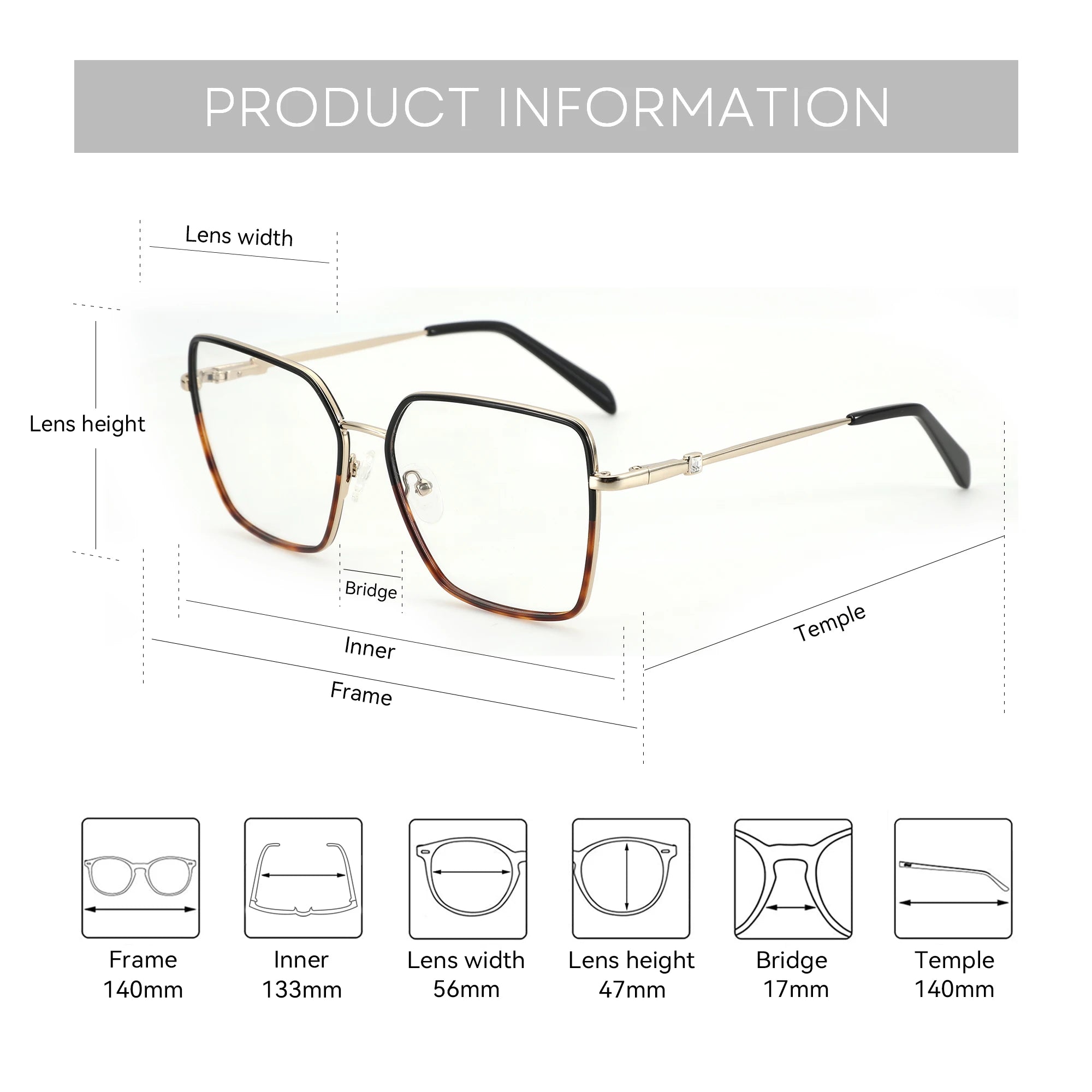 ZENOTTIC Unisex Square Metal Optical Frame High Quality Fashion Eyeglasses Comfort Daily Eyewear